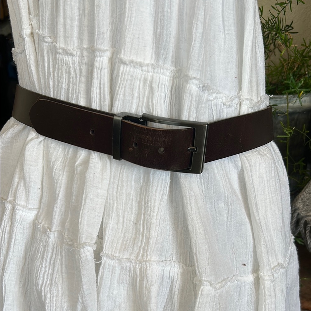 Classic Brown Leather Belt with gunmetal grey buckle